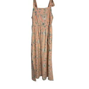 Gal Meets Glam Anthropologie Floral Maxi Dress Peach Tie Straps‎ Cotton Blend